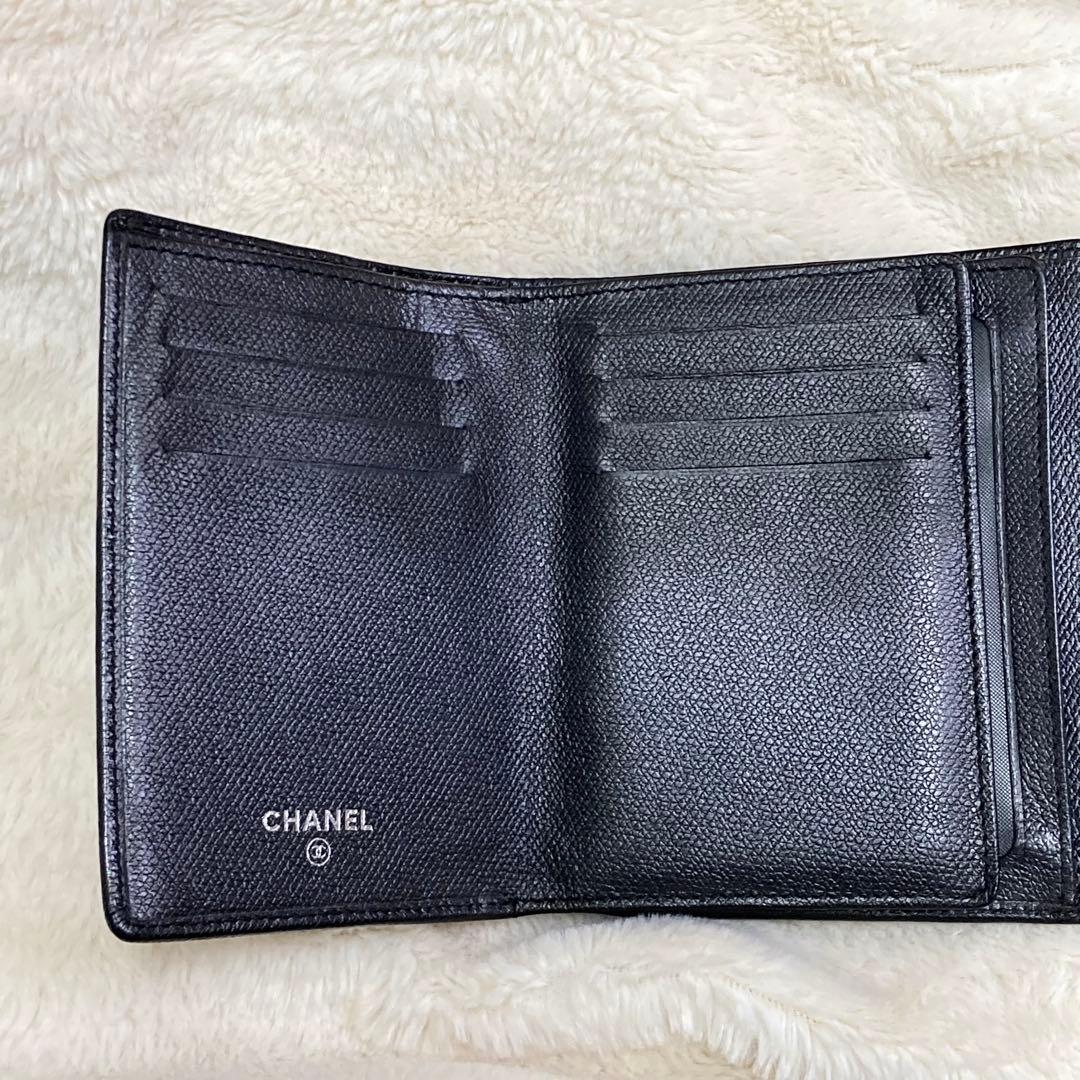 美品】 CHANEL シャネル 三つ折り財布 レザー ブラック ココボタン