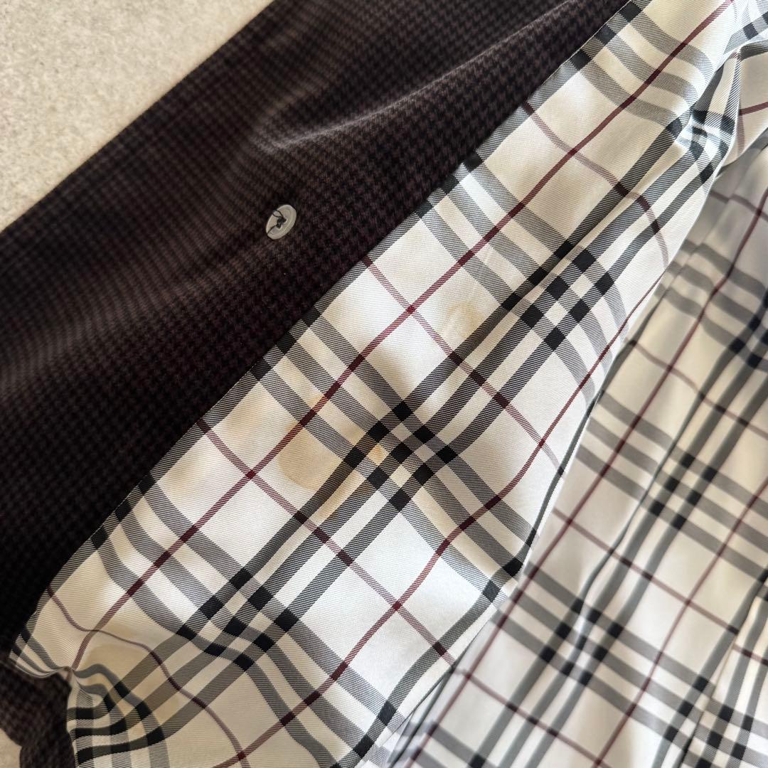 バーバリーブラックレーベル　ピーコート　千鳥格子　濃茶　ダブル　L　ベロア