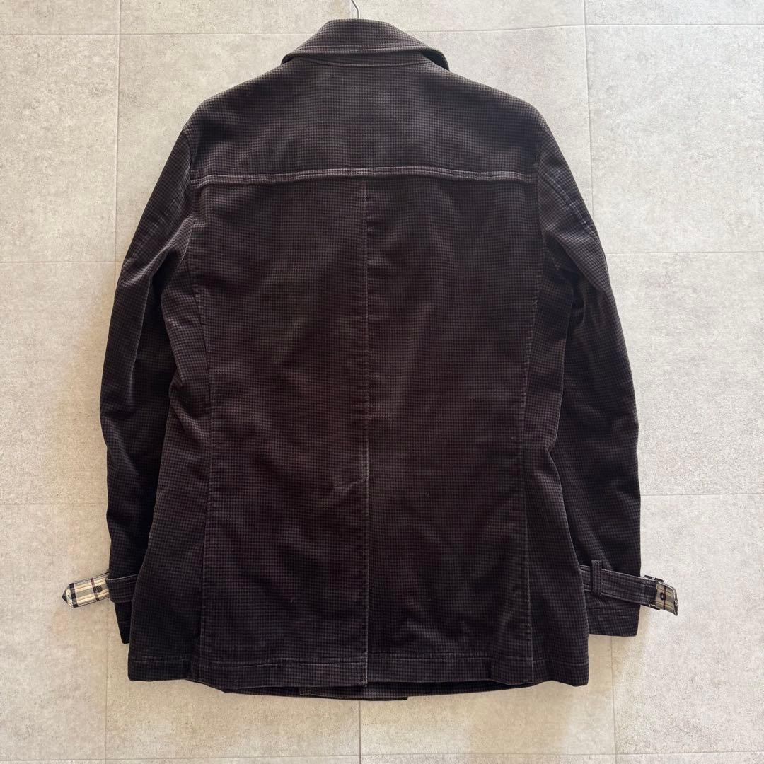 バーバリーブラックレーベル　ピーコート　千鳥格子　濃茶　ダブル　L　ベロア