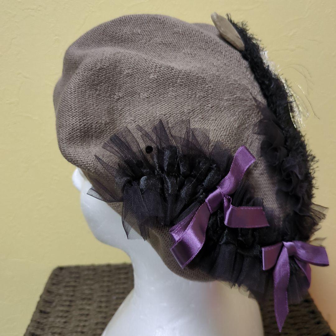 カシラ　猫デザイン ベレー帽 ブラウン