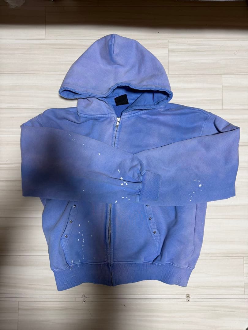 BELVET Distressed Pigment Zip Hoodie
