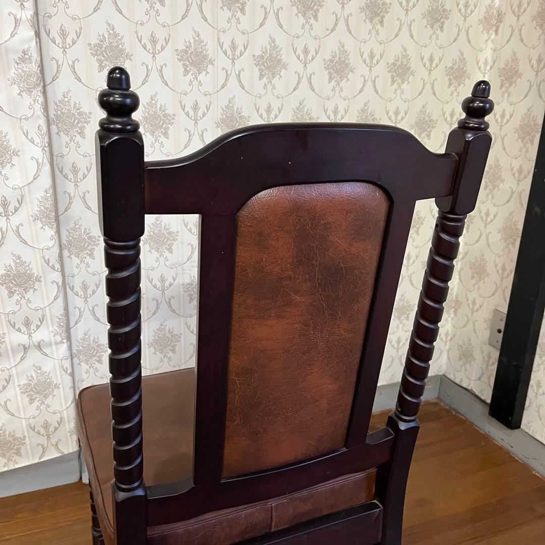 【アンティーク】① トーア 木製 ダイニングチェア レザー張り 椅子 古民家