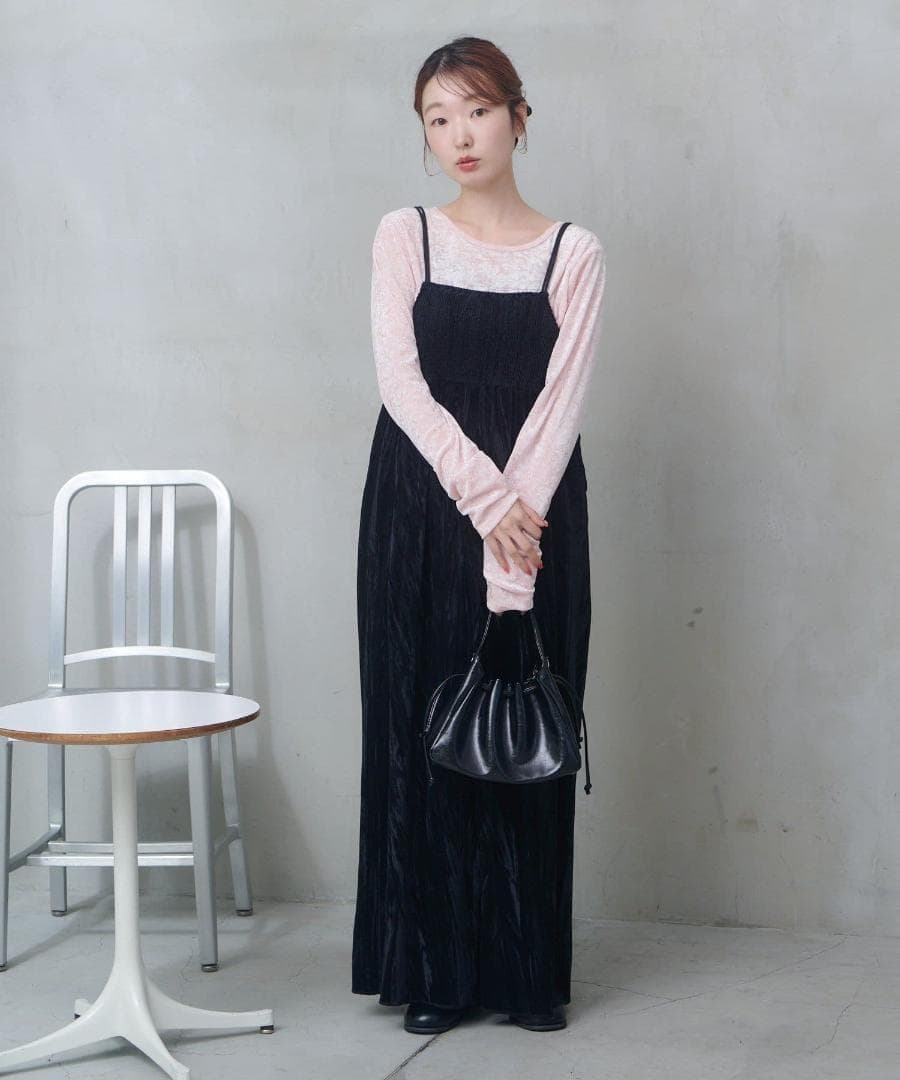 1 Kastane 結婚式 オケージョン シアーチェック×ベロアワンピースSET