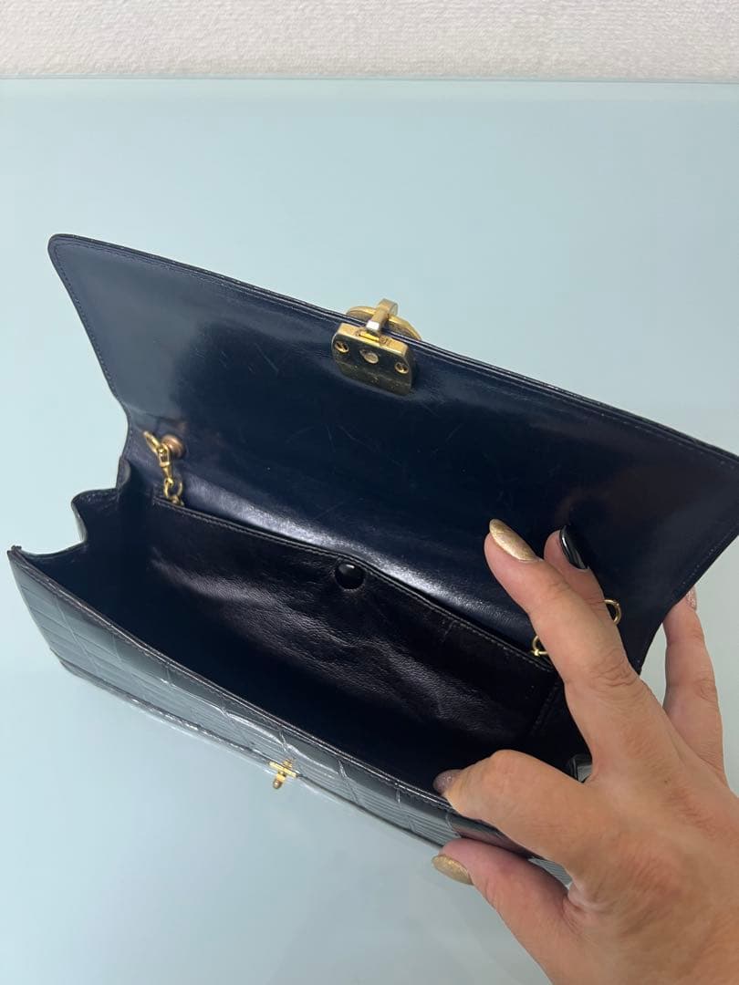 希少★GINO TROMBA シャインクロコダイル ショルダー付クラッチバッグ