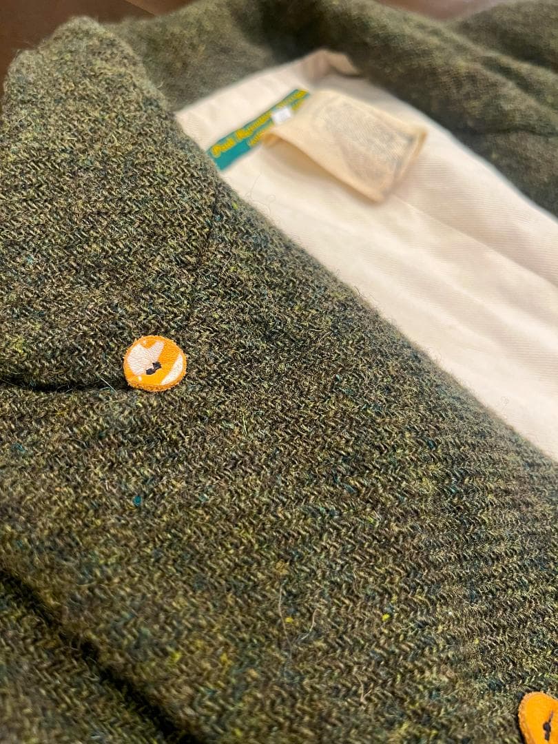 ポールハーデン★初期ロングコートＳ★ツイードモスグリーン　オリーブ