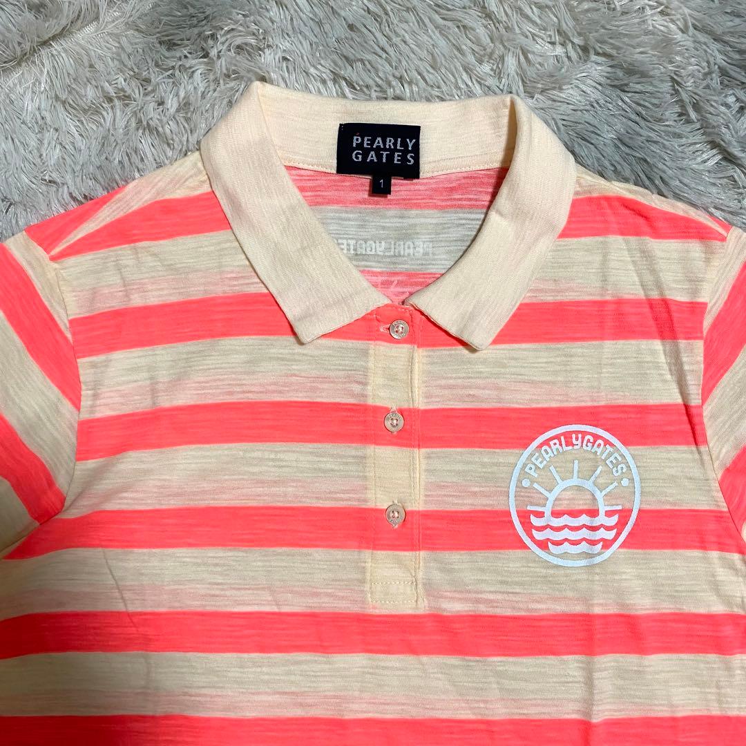 パーリーゲイツ　ポロシャツ　ボーダー　ロゴ　レディース　日本製　ピンク　M