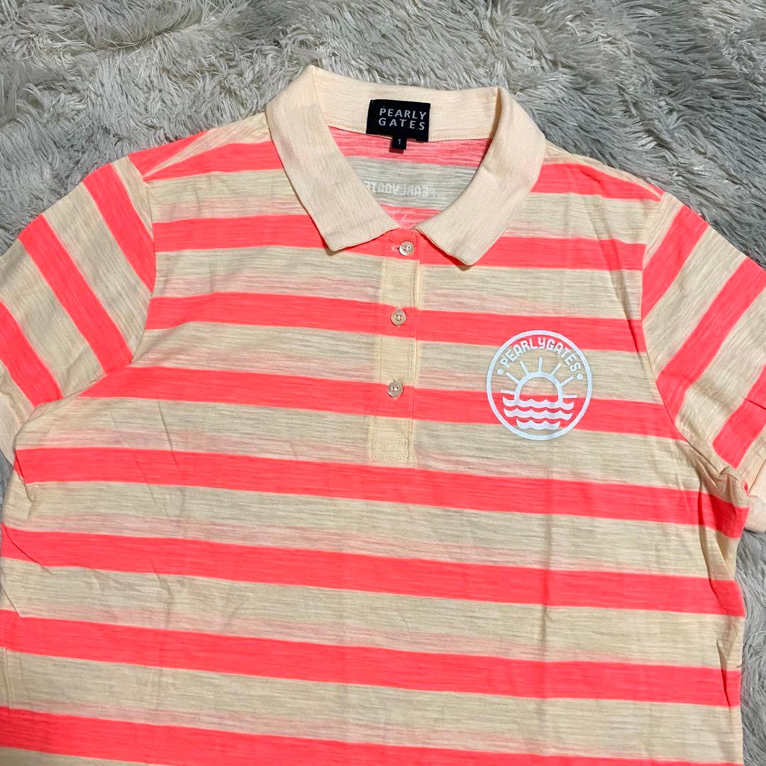 パーリーゲイツ　ポロシャツ　ボーダー　ロゴ　レディース　日本製　ピンク　M