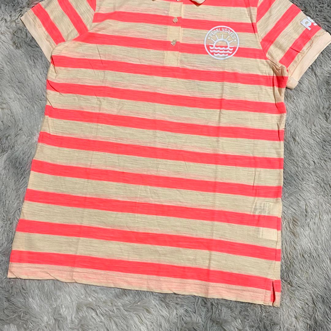 パーリーゲイツ　ポロシャツ　ボーダー　ロゴ　レディース　日本製　ピンク　M