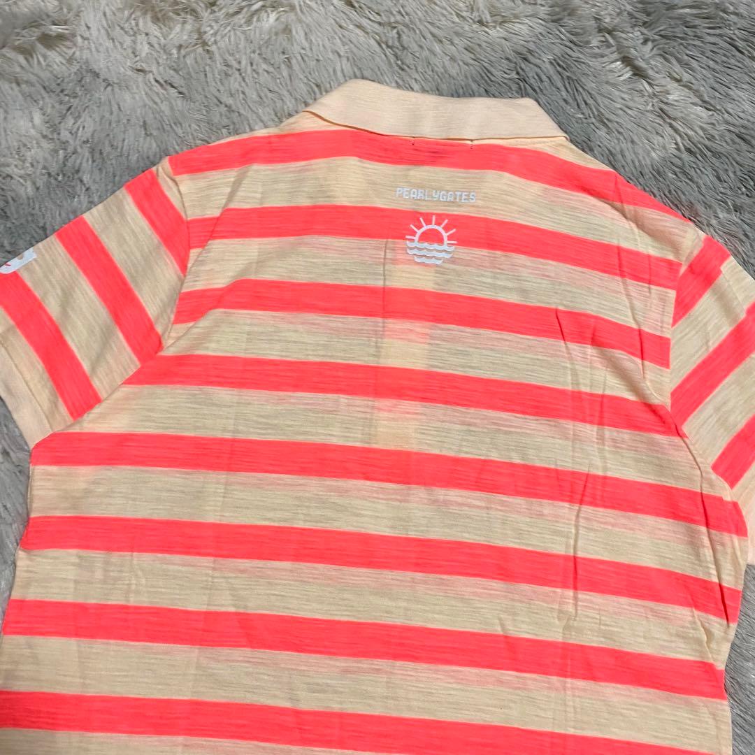 パーリーゲイツ　ポロシャツ　ボーダー　ロゴ　レディース　日本製　ピンク　M