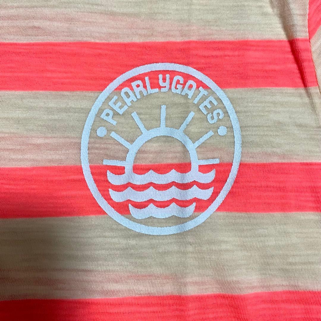 パーリーゲイツ　ポロシャツ　ボーダー　ロゴ　レディース　日本製　ピンク　M