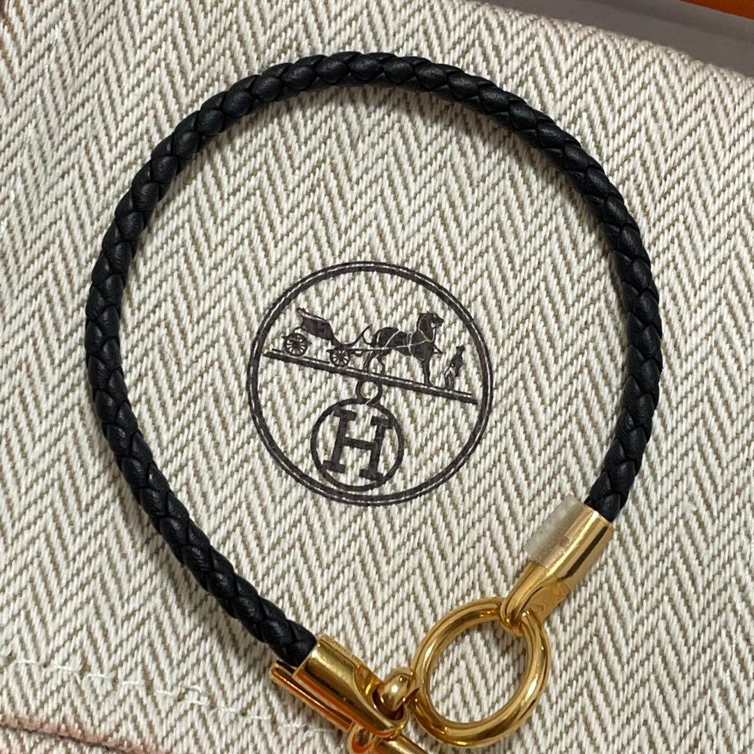 美品　HERMES グレナン ブレスレット ブラック×ゴールド　金具 レザー