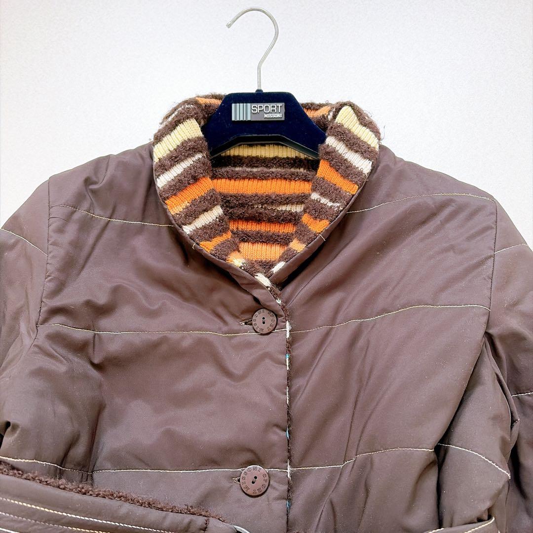 ミッソーニ　リバーシブル　コート　中綿　マルチカラー　茶　ベルト付き　モヘヤ