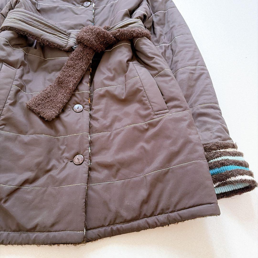 ミッソーニ　リバーシブル　コート　中綿　マルチカラー　茶　ベルト付き　モヘヤ