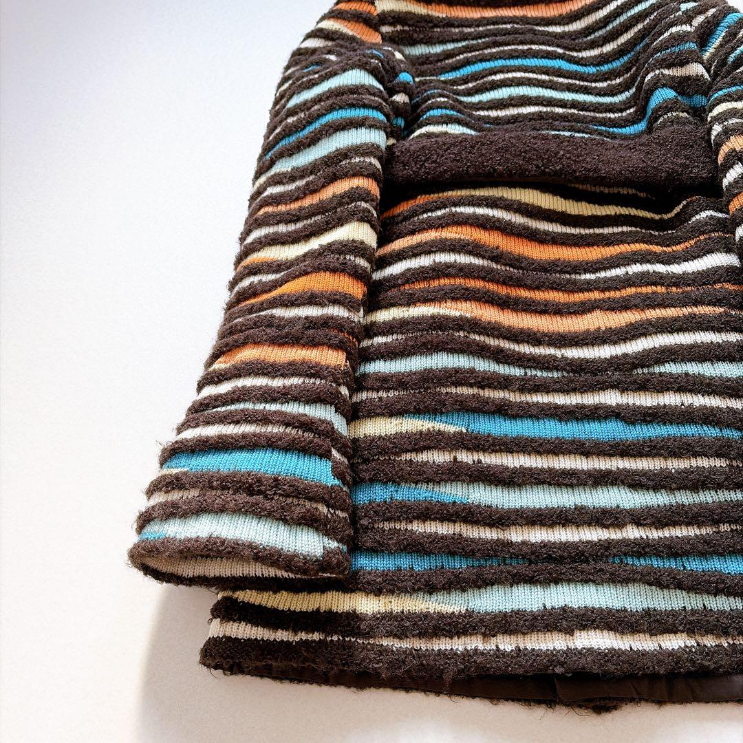 ミッソーニ　リバーシブル　コート　中綿　マルチカラー　茶　ベルト付き　モヘヤ