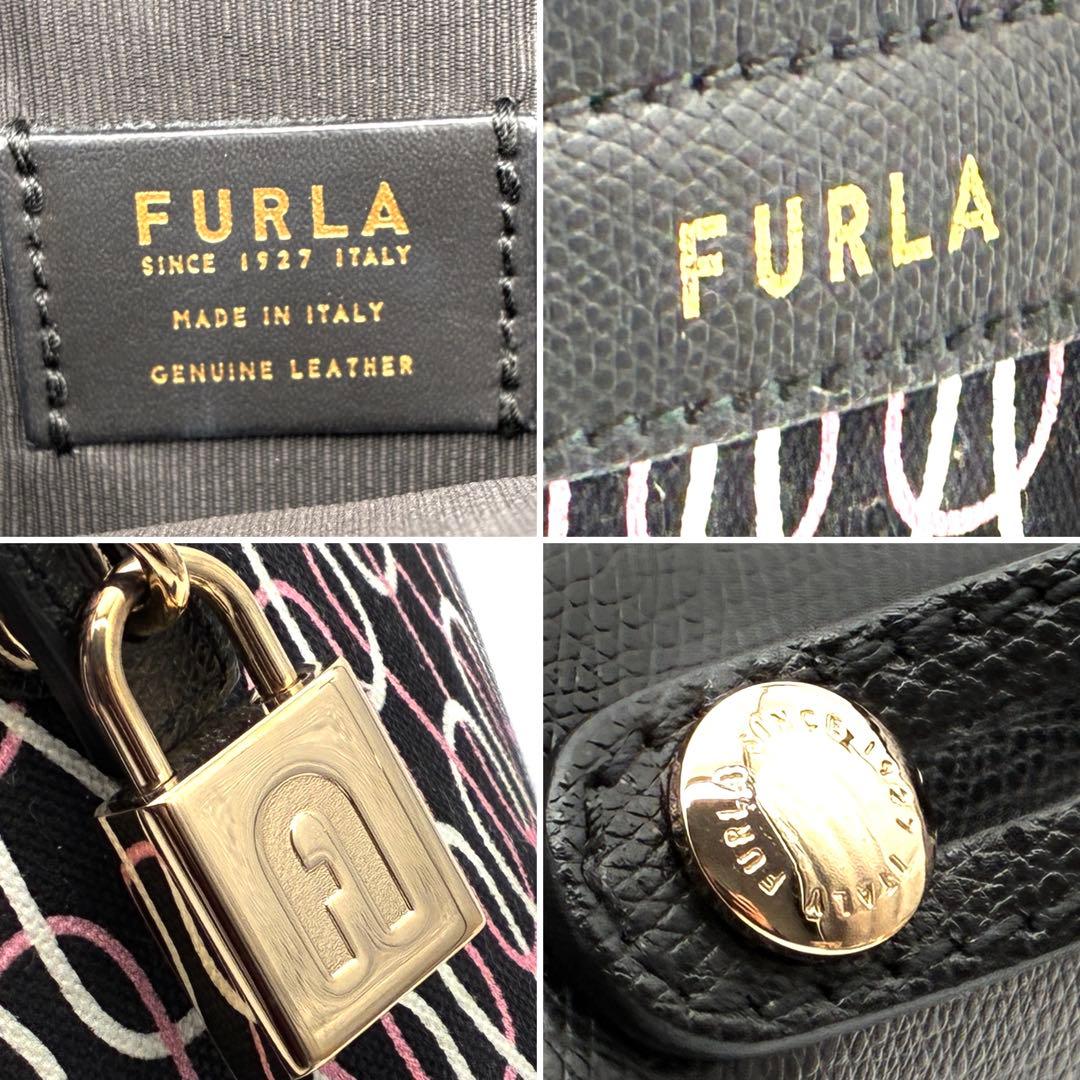 極美品 フルラ パイパー リュック バッグパック ロゴ 総柄 レディース 黒