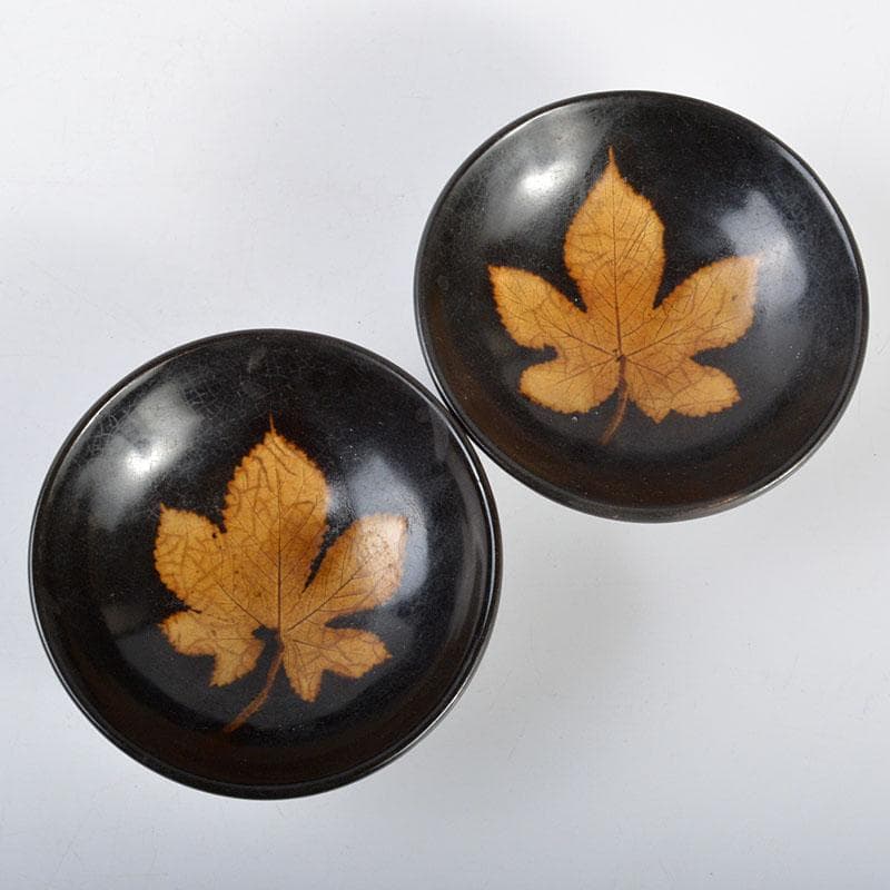 中国　南宋　吉川窯　木葉天目碗　一對　C　R4467