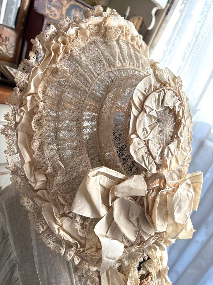 ♡希少　フランスアンティーク　素敵なハット　シルクオーガンジー　帽子　リボン飾り