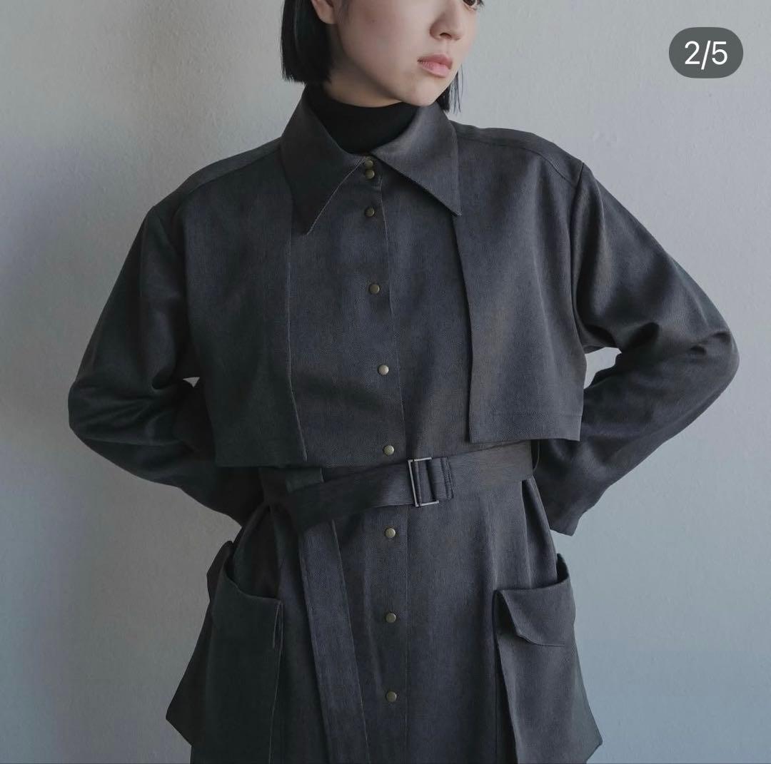 希少foufouグレーコート ウエストベルト付き