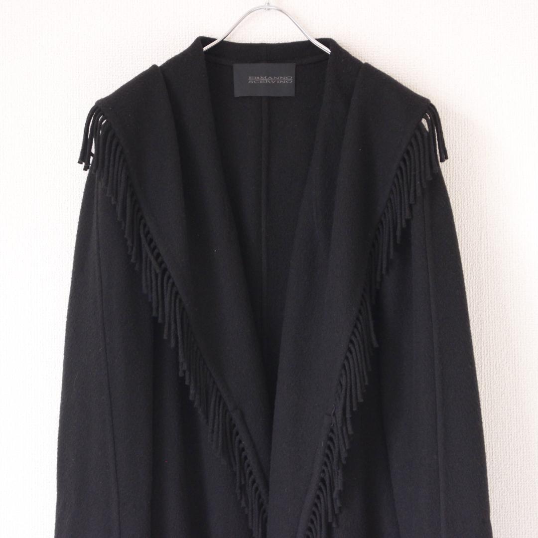 エルマンノシェルビーノ フリンジロングコート LL ブラック