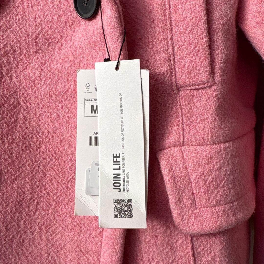 新品 ZARA ザラ ピンク オーバーサイズ ダブルブレストコート M