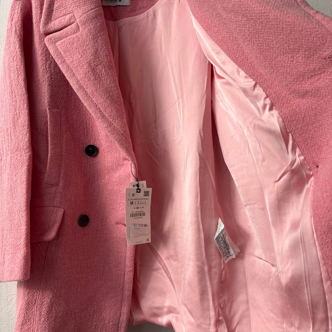 新品 ZARA ザラ ピンク オーバーサイズ ダブルブレストコート M