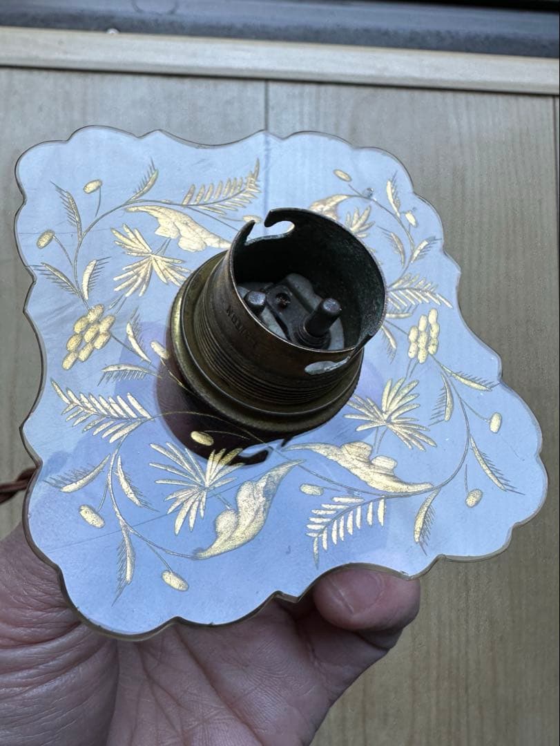 1900's フランス アンティーク 金箔で絵付けされた美しいアトリエランプ＊