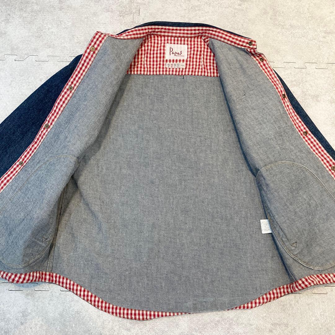 【美品】papas パパス　デニム　ジャケット　チェック
