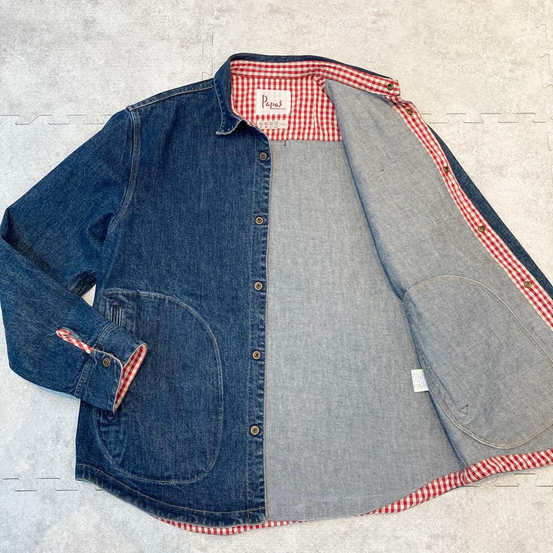 【美品】papas パパス　デニム　ジャケット　チェック