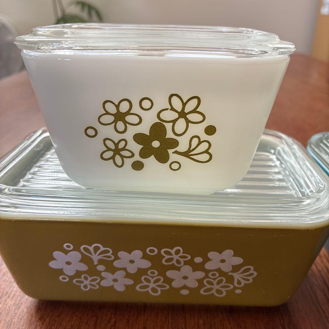 オールドパイレックスガラス保存容器セット デイジーとスノーフレーク