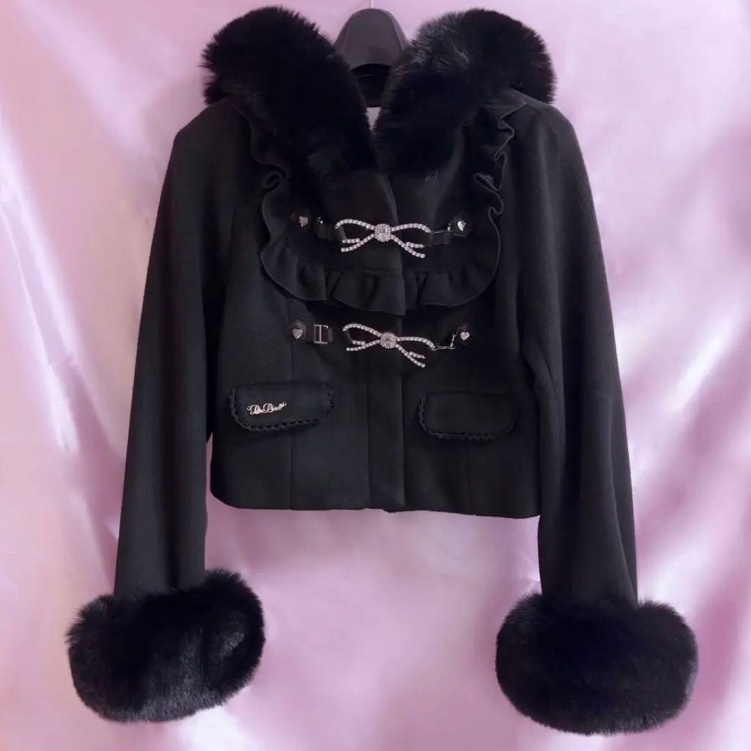 LIZLISA ビジューリボンショートフードコート ブラック - メルカリ