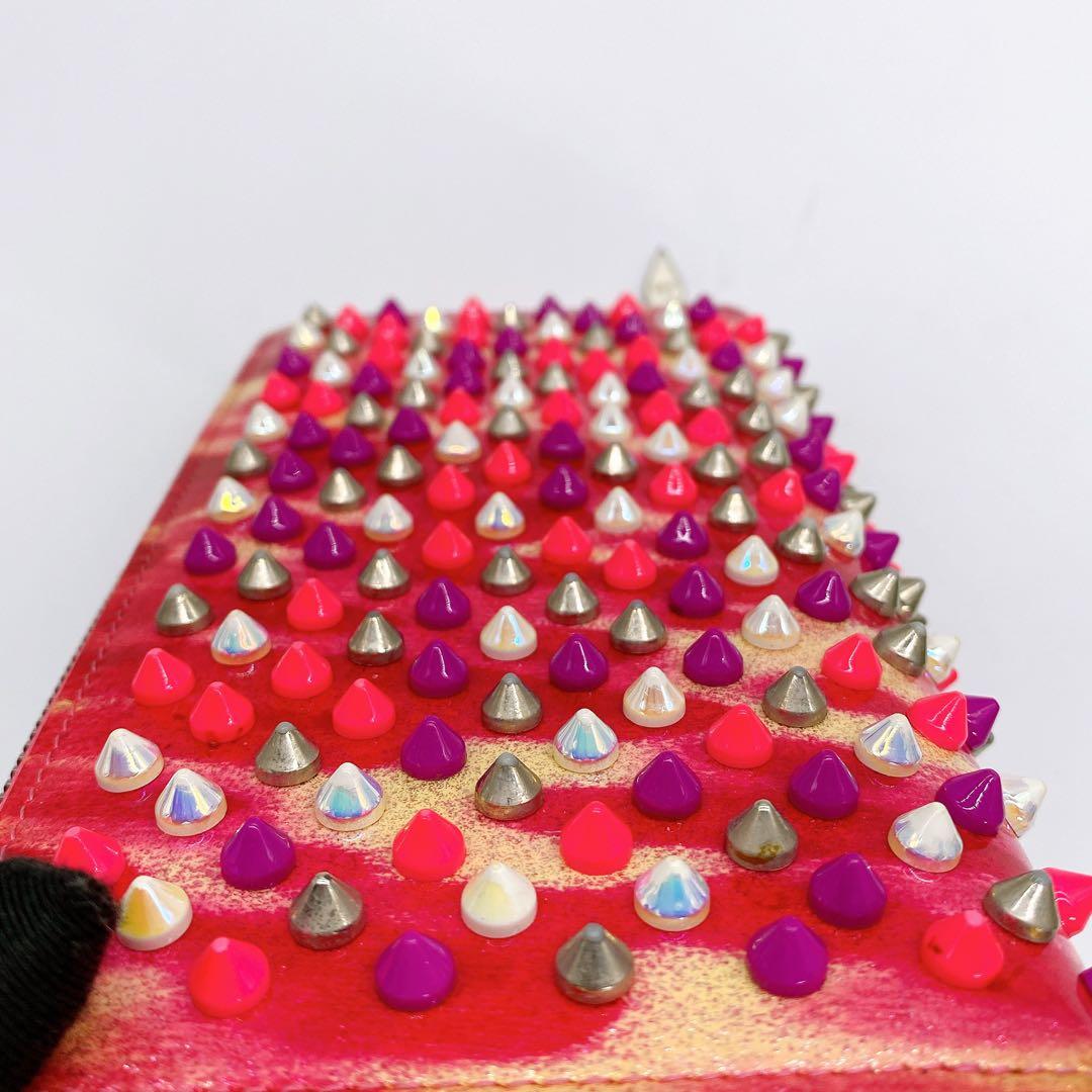 クリスチャンルブタン スパイクスタッズ 長財布 ピンク マルチカラー