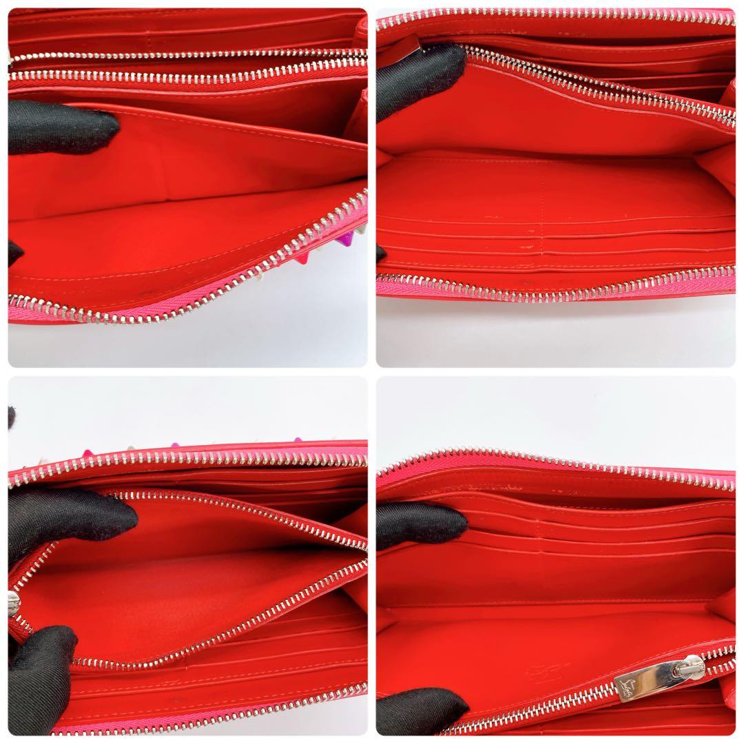 クリスチャンルブタン スパイクスタッズ 長財布 ピンク マルチカラー