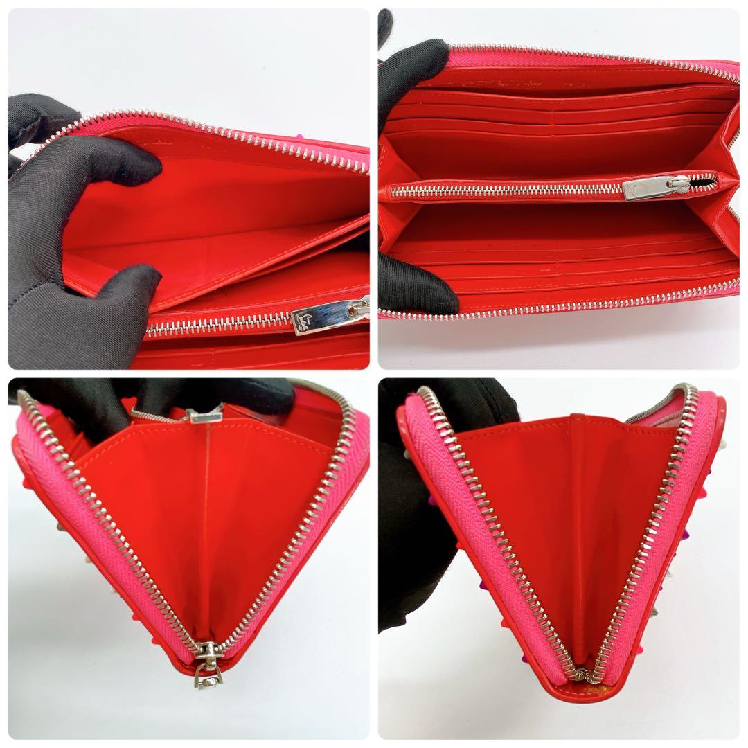 クリスチャンルブタン スパイクスタッズ 長財布 ピンク マルチカラー