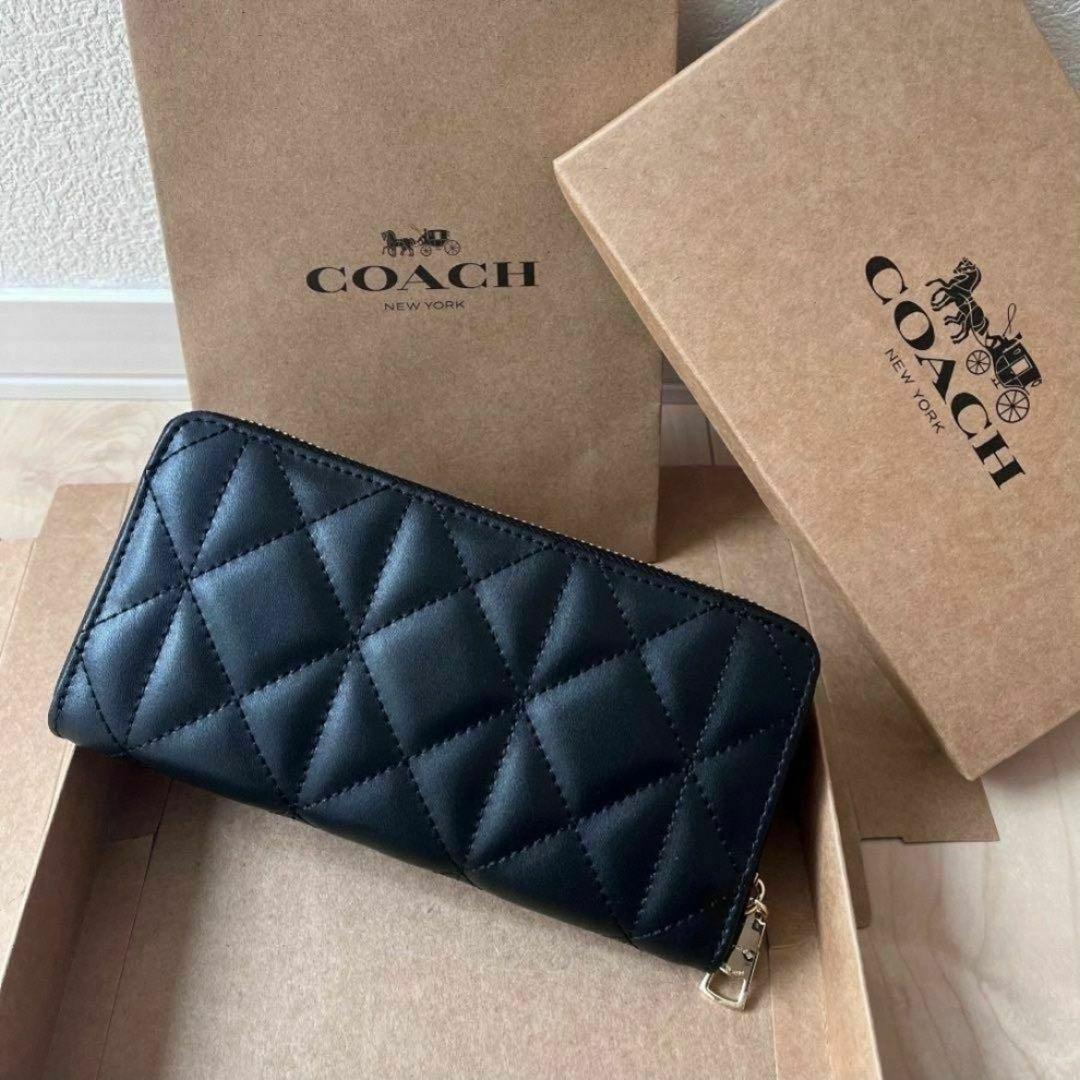 【ワケあり】COACH コーチ 財布 希少 キルティング ブラック レザー