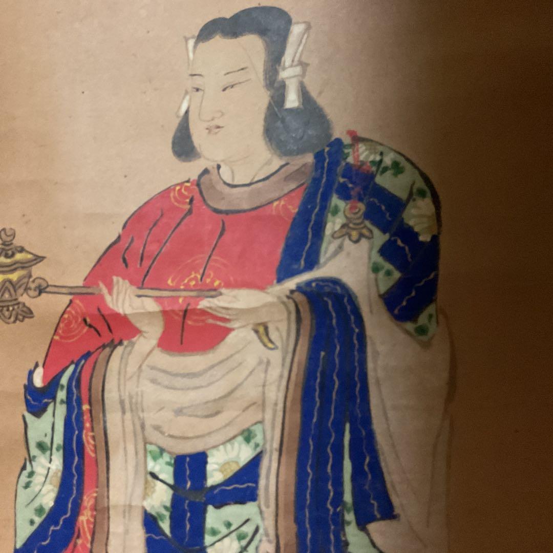 菊池容斎筆 人物像 紙本彩色掛軸 特製木箱