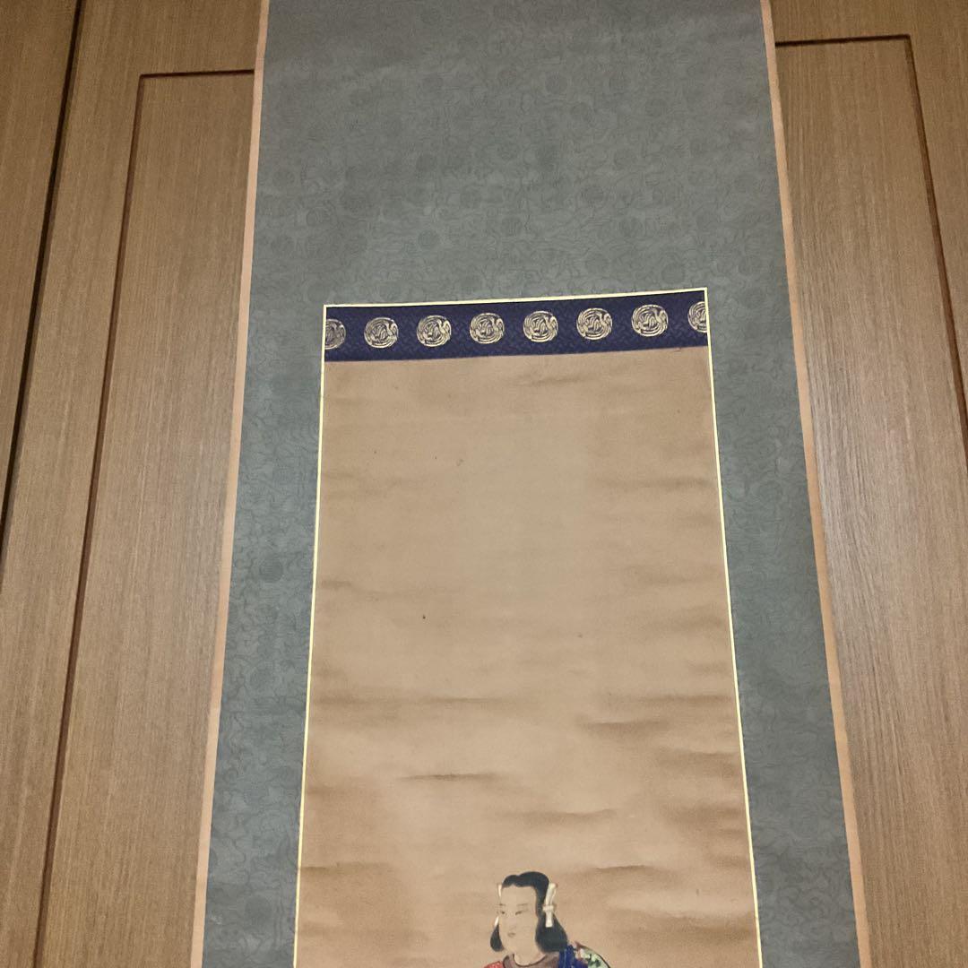 菊池容斎筆 人物像 紙本彩色掛軸 特製木箱