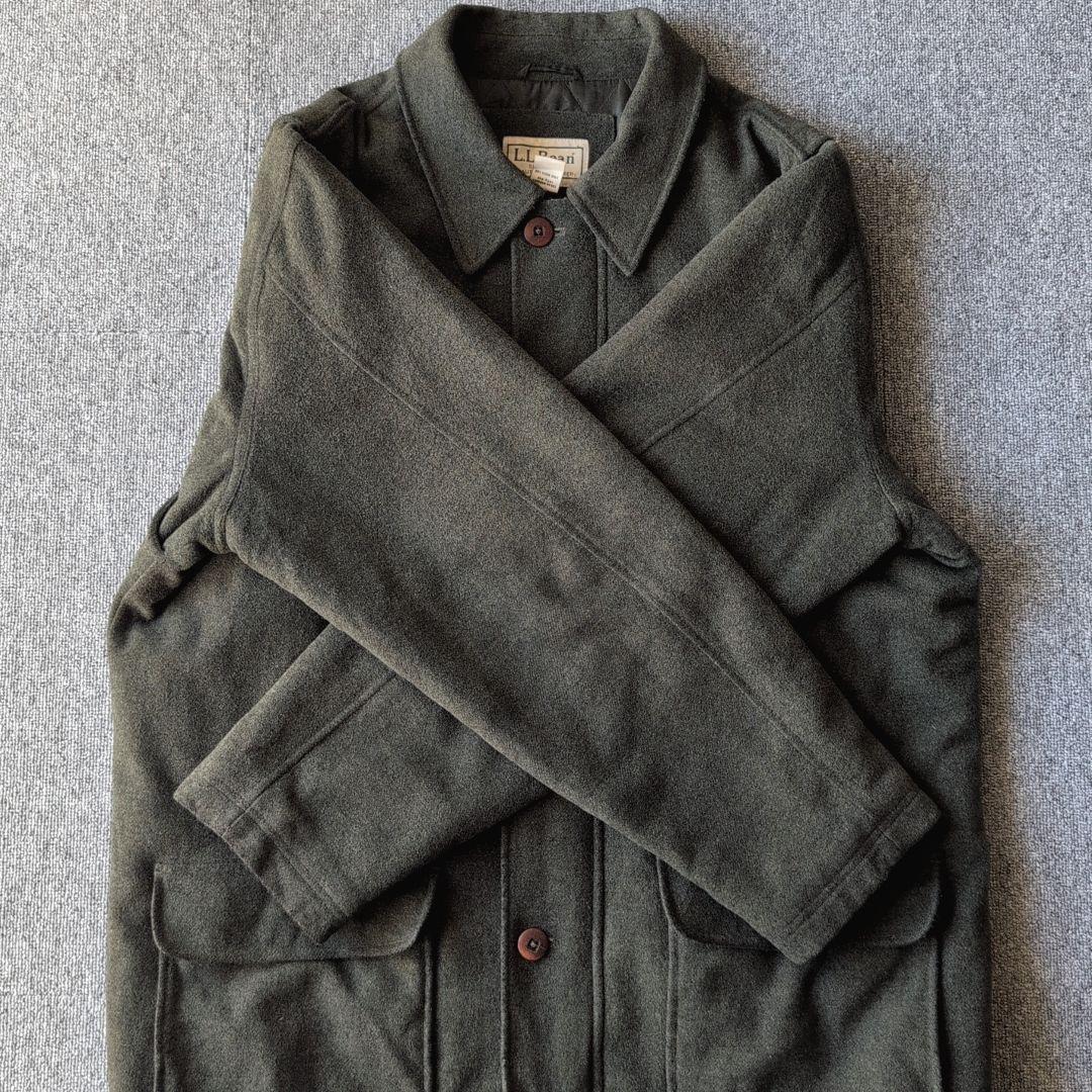 90s L.L.Bean ウール ハーフコート ジャケット オリーブ 古着 XL
