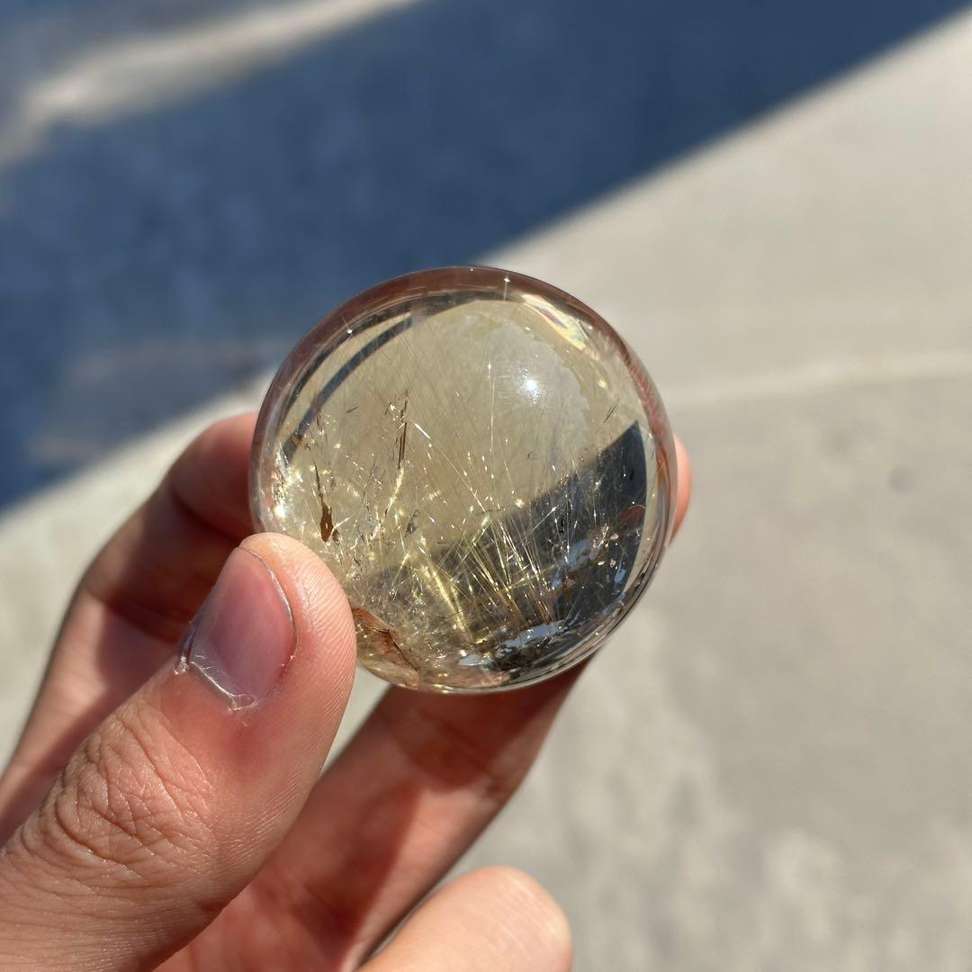 天然石ルチルクォーツのスフィア 丸玉 置物G.251