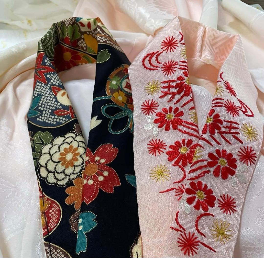 七歳の女の子のお支度　臙脂色　紅型風模様渋め　正絹振袖　七五三