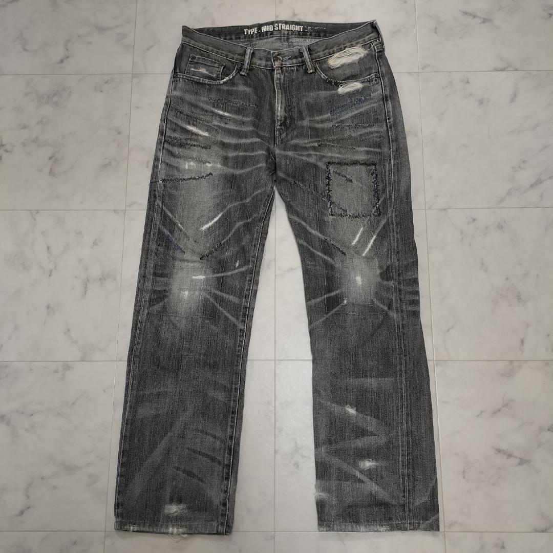 ネイバーフッド ビヨンドサベージミッドストレートデニム M ジーンズ ダメージ