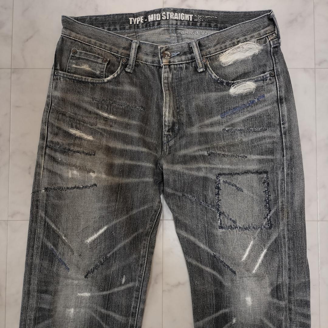 ネイバーフッド ビヨンドサベージミッドストレートデニム M ジーンズ ダメージ