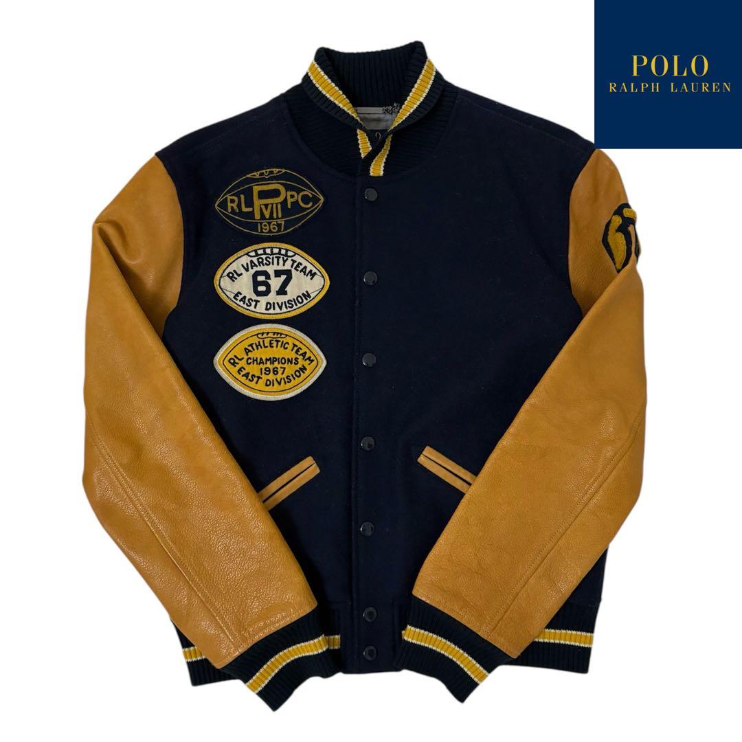 ぱ*ち様 【美品】Ralph Lauren ウールレザースタジャン ネイビー×マ