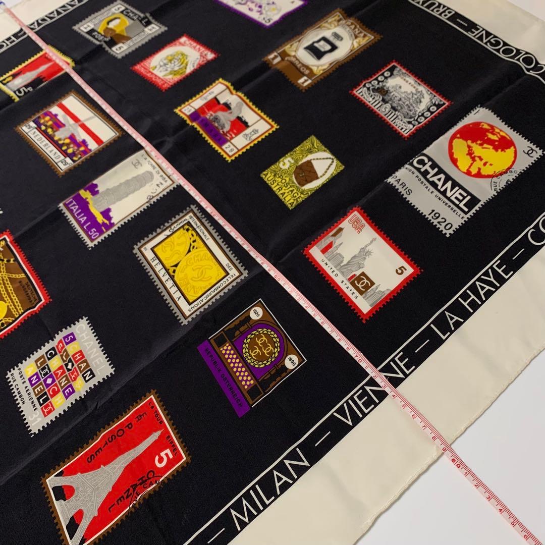 シャネル 大判スカーフ 切手モチーフ スタンプ シルク100% イタリア製