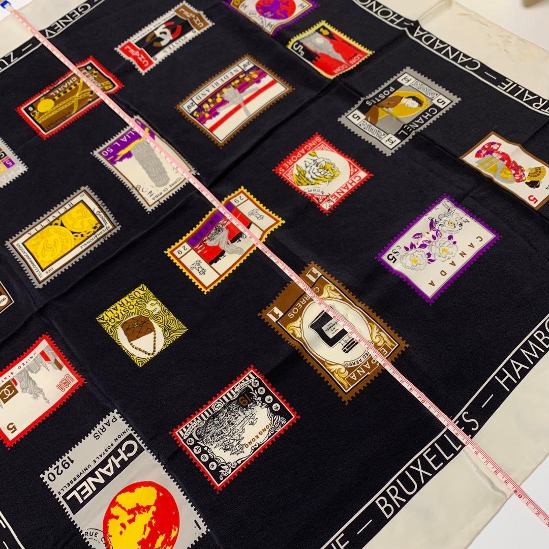 シャネル 大判スカーフ 切手モチーフ スタンプ シルク100% イタリア製