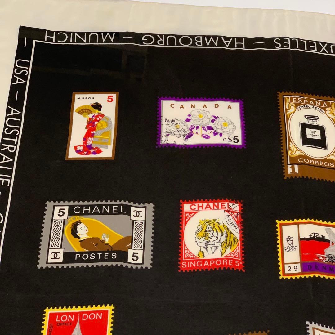 シャネル 大判スカーフ 切手モチーフ スタンプ シルク100% イタリア製