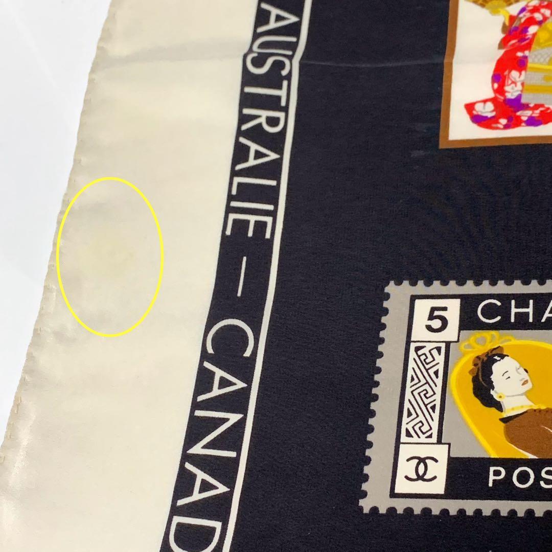 シャネル 大判スカーフ 切手モチーフ スタンプ シルク100% イタリア製
