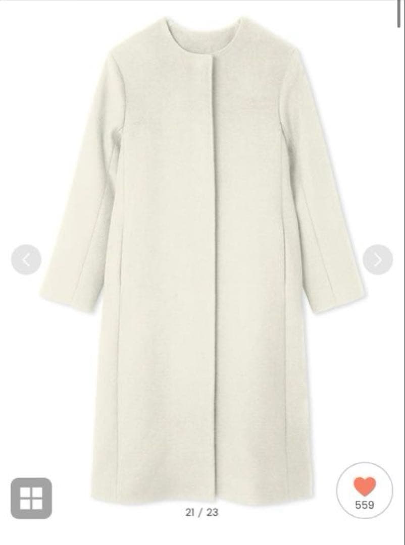 1回短時間着用！25AWセルフォードホワイトカシミヤ混ノーカラーコートサイズ36