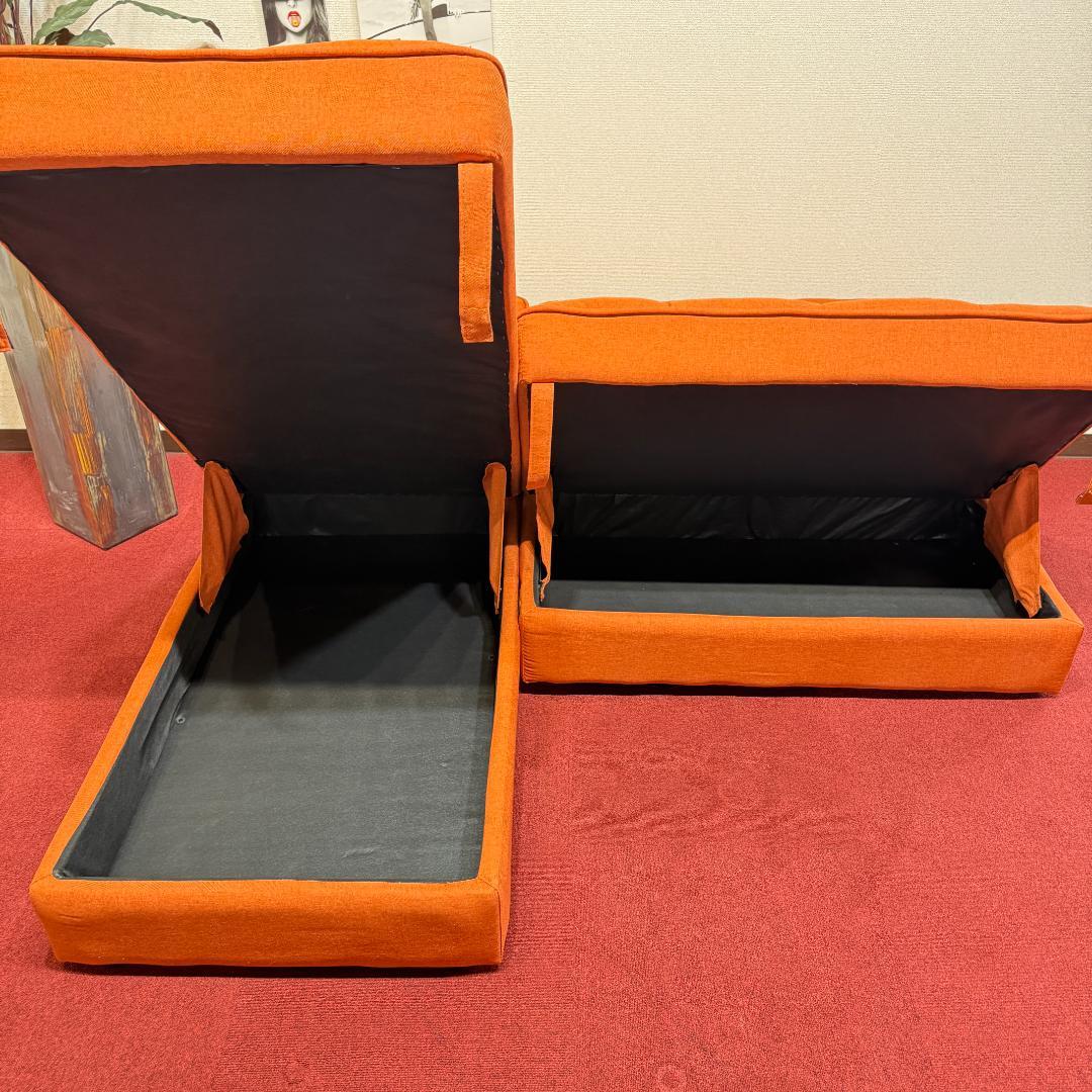 超美品L字型ソファー　収納有　オシャレなレンジ色