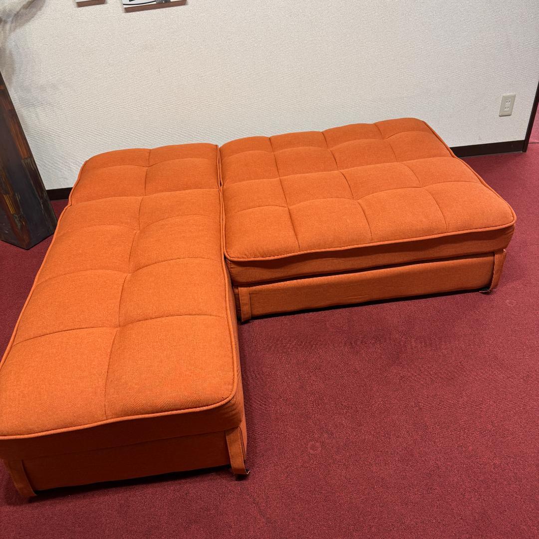 超美品L字型ソファー　収納有　オシャレなレンジ色