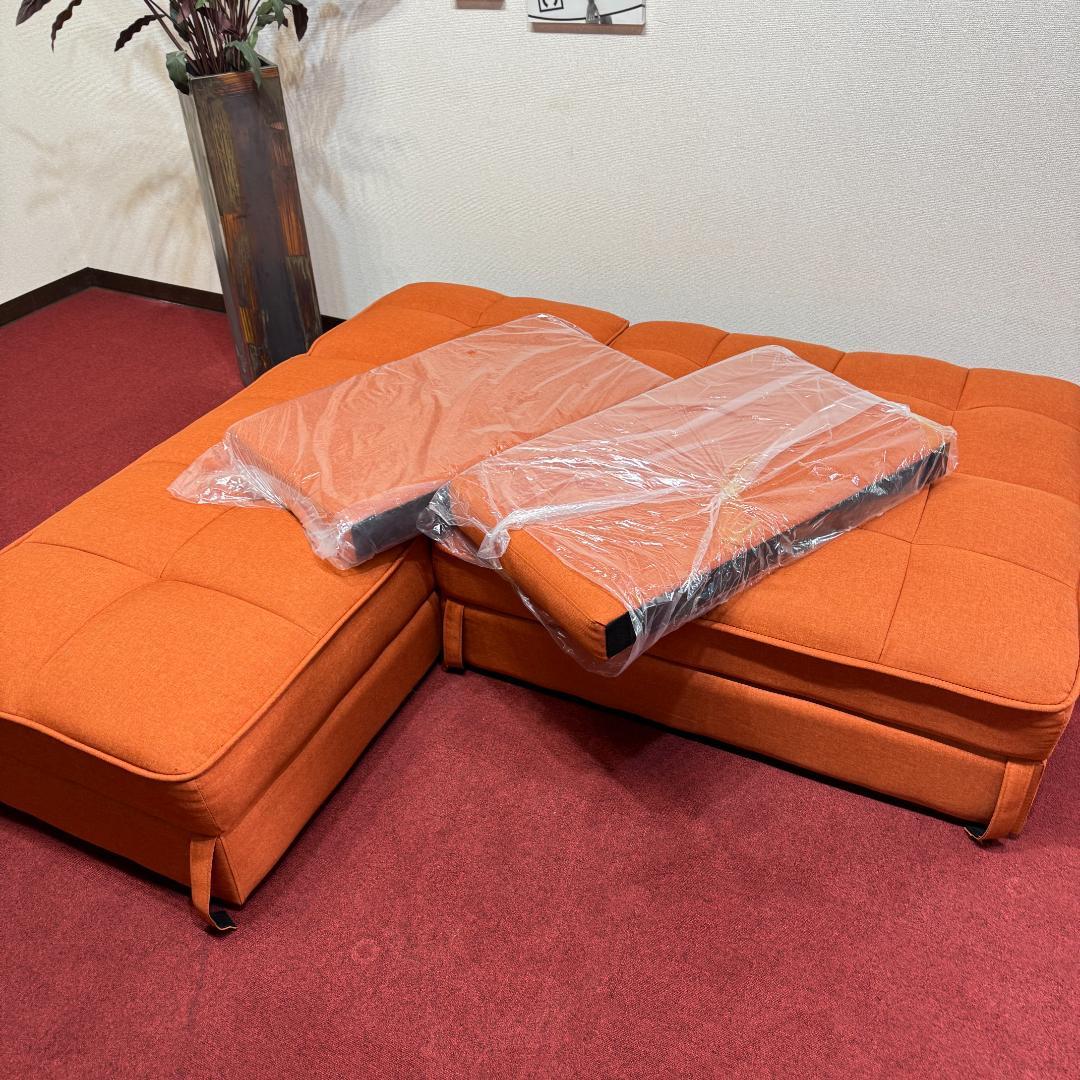 超美品L字型ソファー　収納有　オシャレなレンジ色